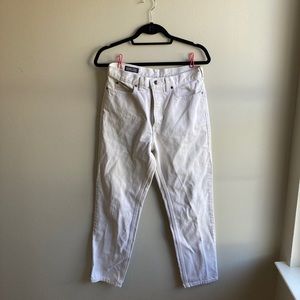 Lands End women’s high rise white jeans, straight leg, 100% cotton, size 8